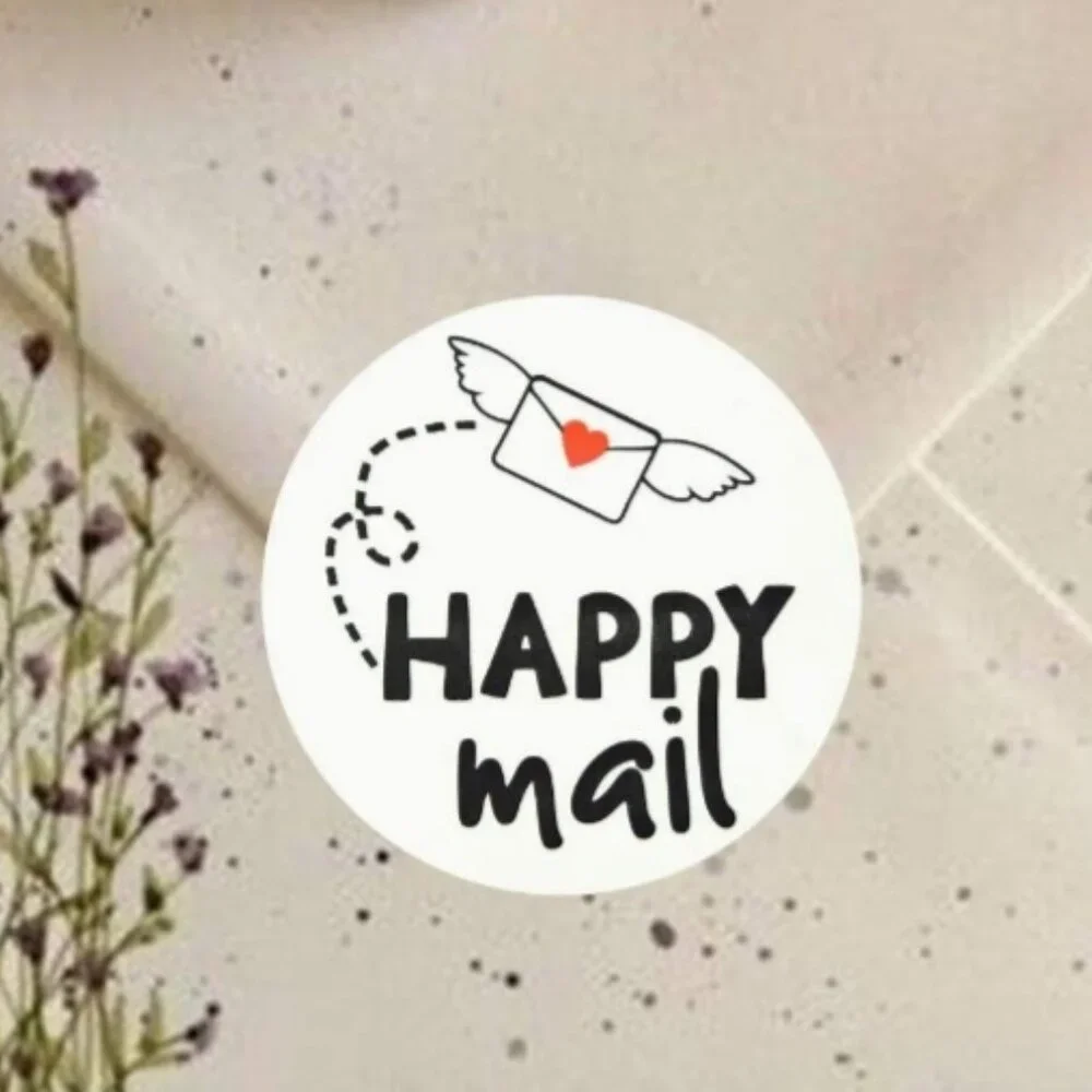 50 HAPPY MAIL Business Stickers for Packaging 1.5